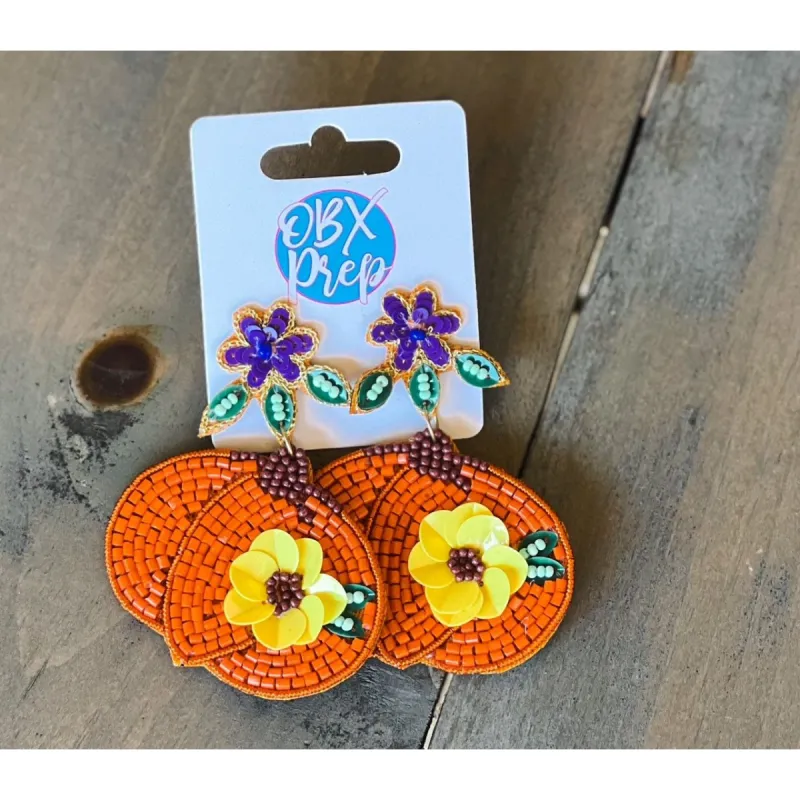 Pumpkin with Flowers Seed Beaded Drop Earrings sold by Roxie’s Picks