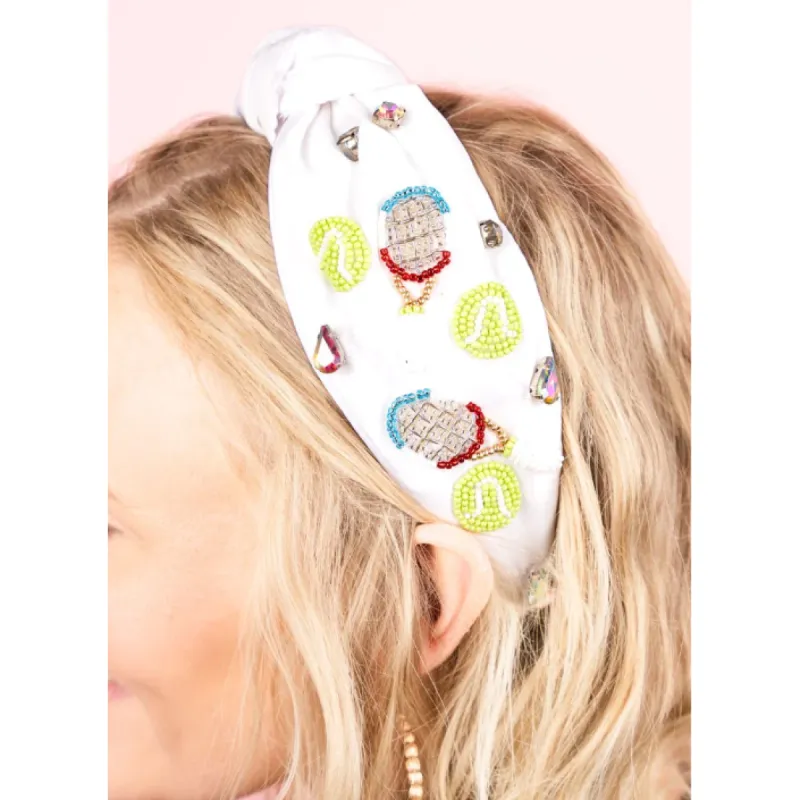 Tennis Beaded Rhinestone Top Knot White Headband sold by Roxie’s Picks