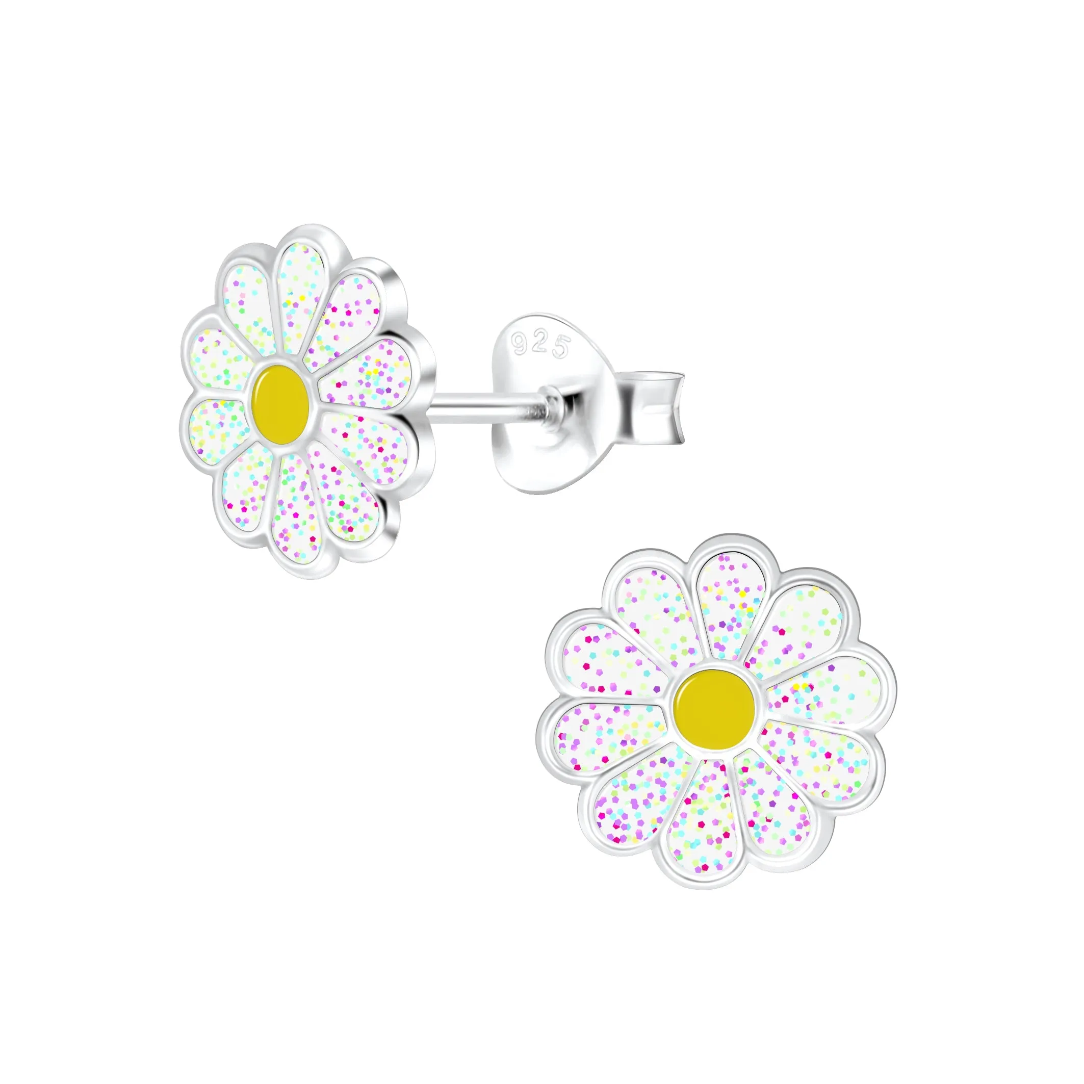 Glitter Daisy Earrings 925 Sterling Silver Hypoallergenic Earrings for Little Girls sold by Roxie’s Picks