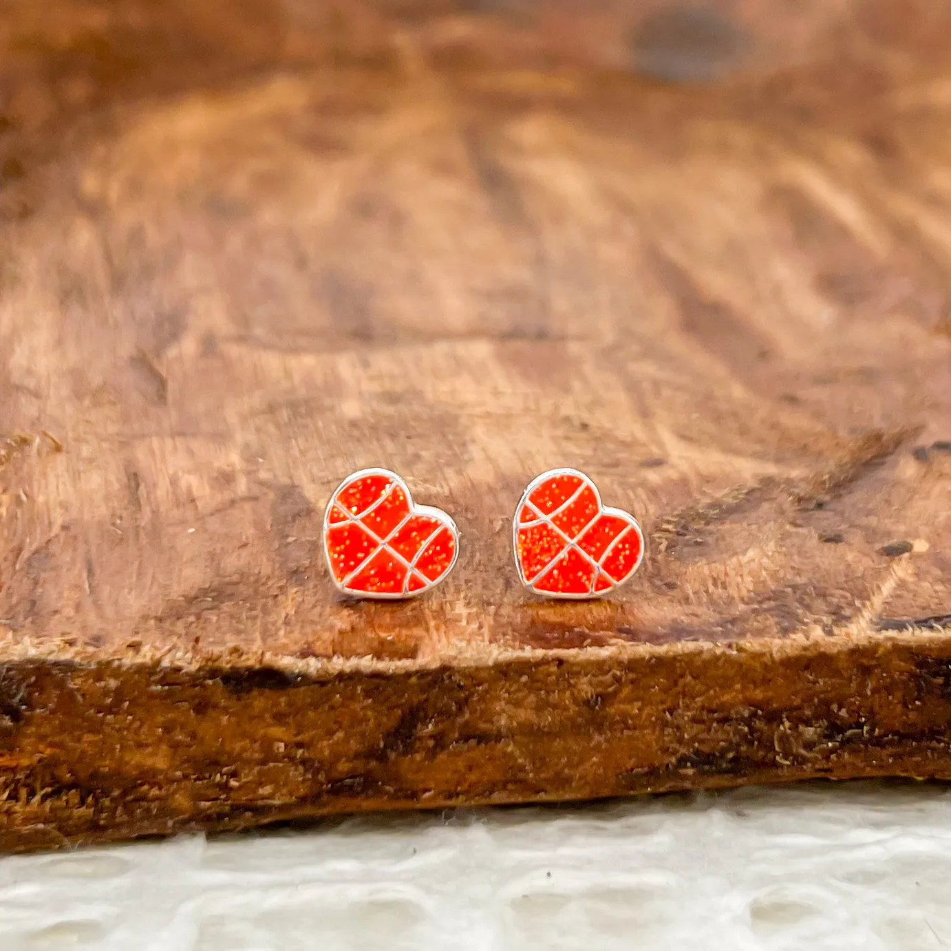 Glitter basketball heart sterling silver stud earrings sold by Roxie’s Picks product image thumbnail 2
