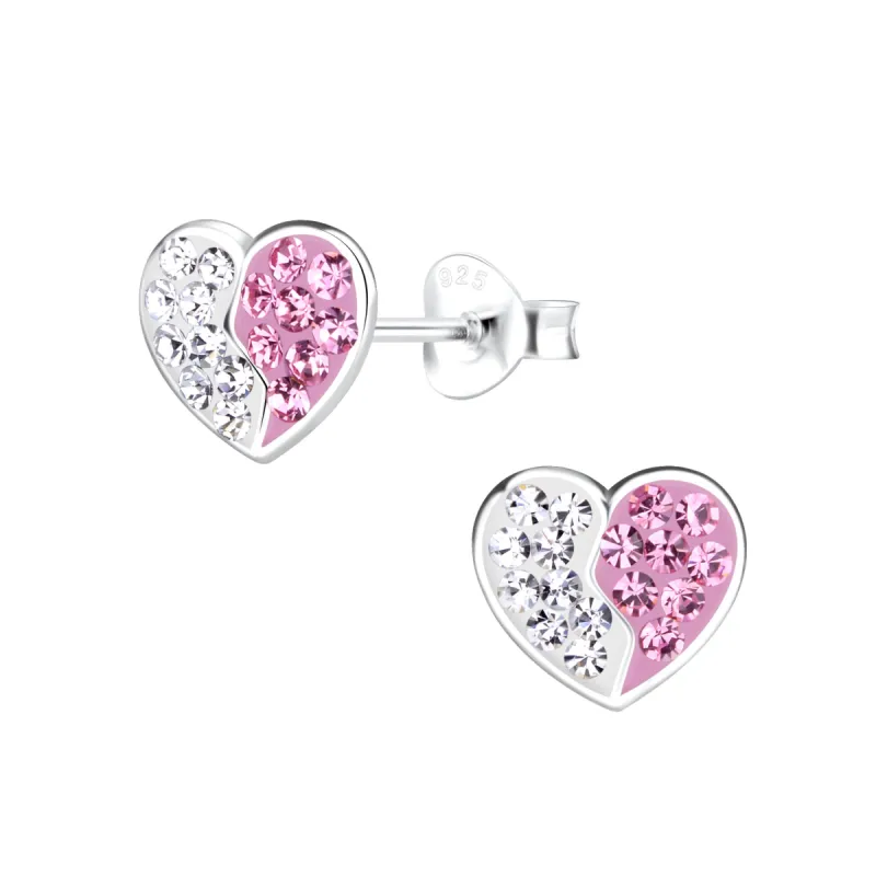 Heart Earrings with Pink and Rhinestones 25 Sterling Silver Hypoallergenic Earrings for Little Girls sold by Roxie’s Picks