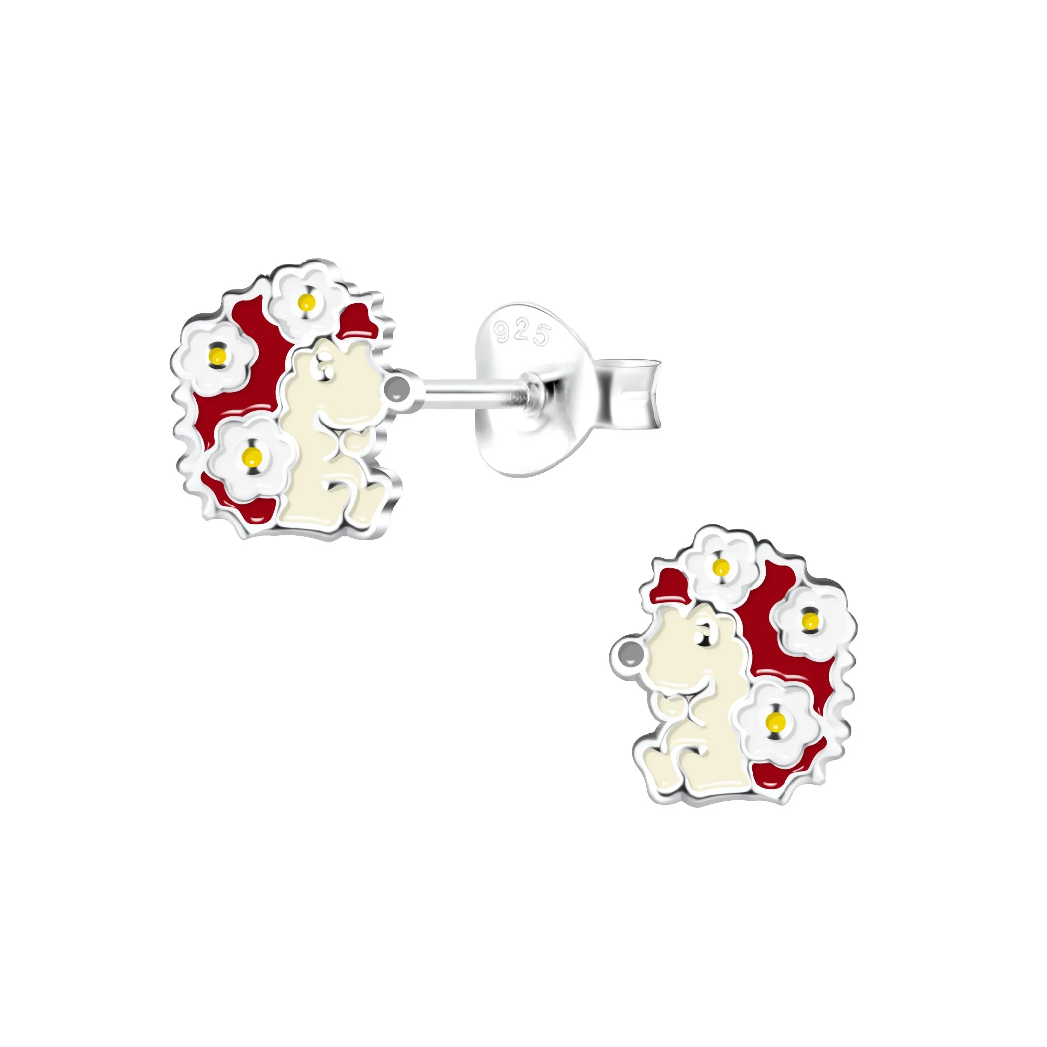 Hedgehog Earrings with White Flowers 925 Sterling Silver Hypoallergenic Earrings for Little Girls sold by Roxie’s Picks