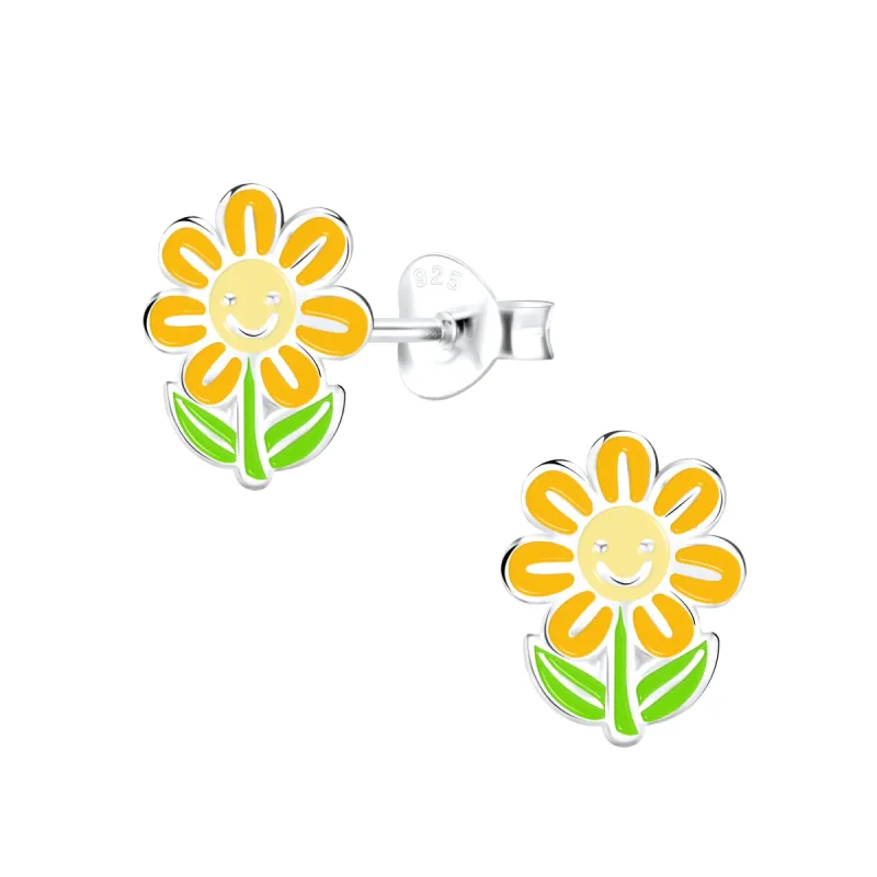 Orange Flower Earrings 925 Sterling Silver Hypoallergenic Earrings for Little Girls sold by Roxie’s Picks