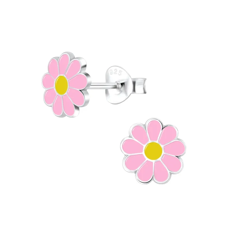 Pink Daisy Earrings 925 Sterling Silver Hypoallergenic Earrings for Little Girls sold by Roxie’s Picks