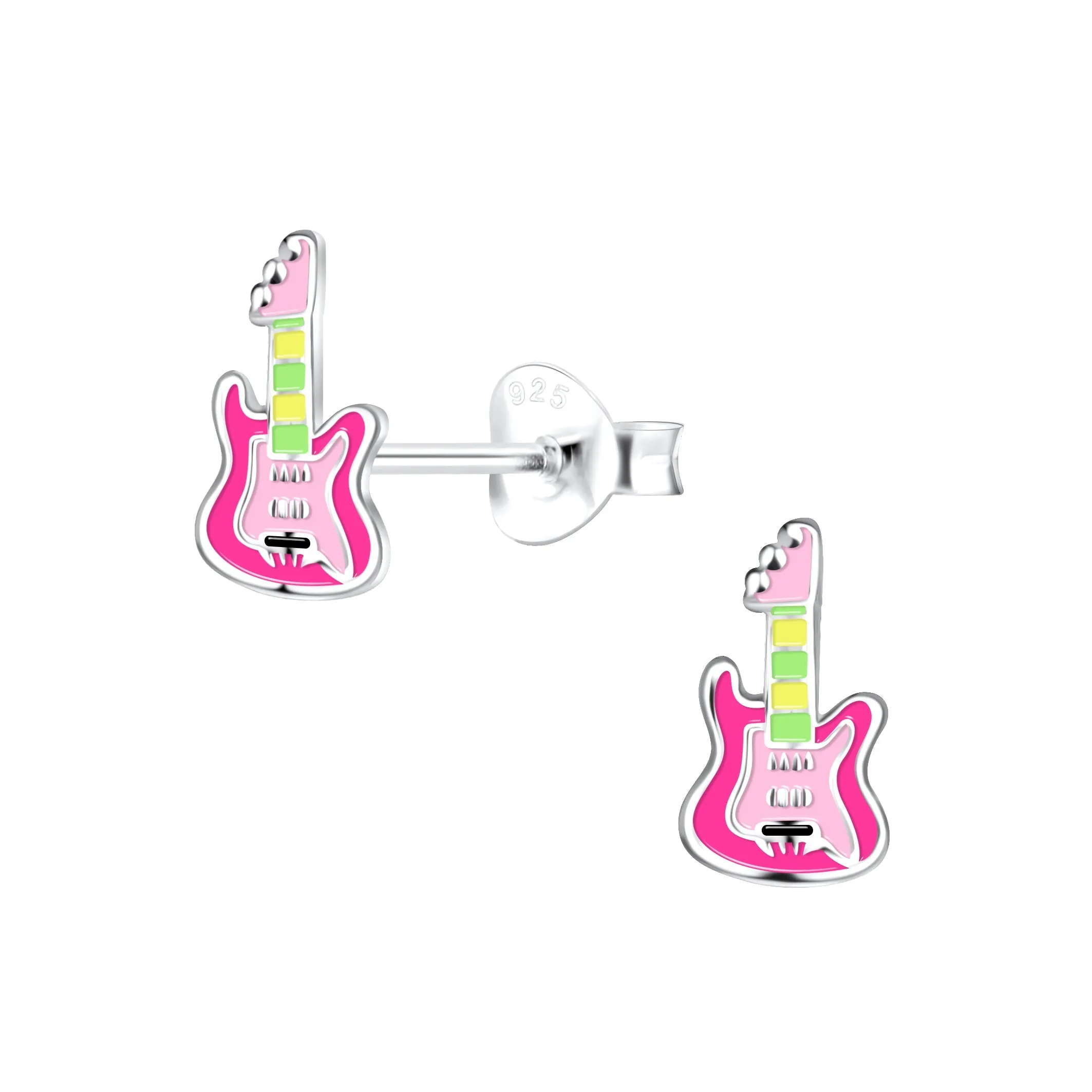 Pink Guitar Earrings 925 Sterling Silver Hypoallergenic Earrings for Little Girls sold by Roxie’s Picks