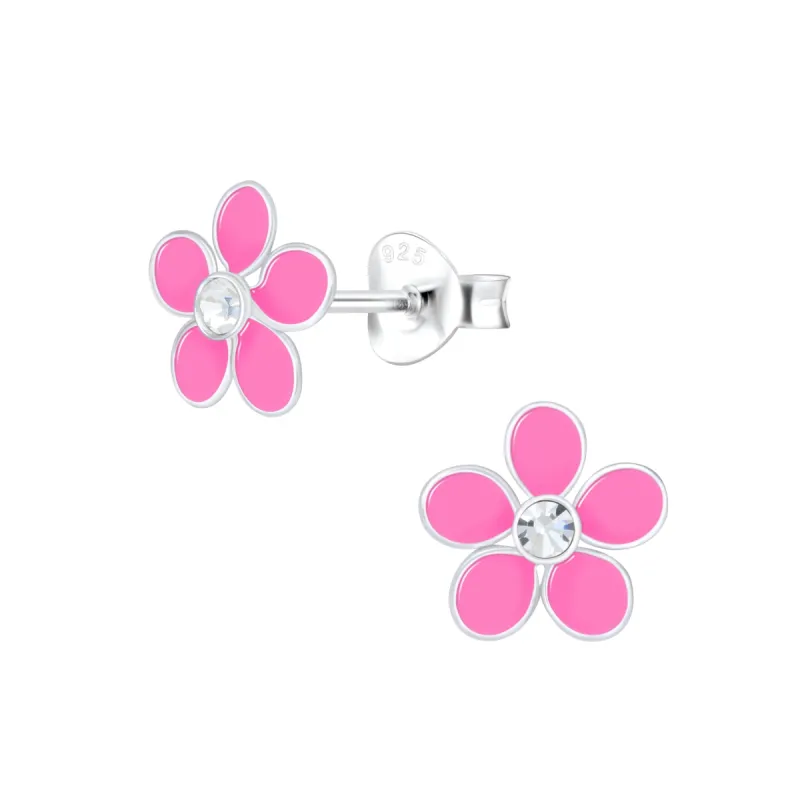 Pink Flower Earrings 925 Sterling Silver Hypoallergenic Earrings for Little Girls sold by Roxie’s Picks