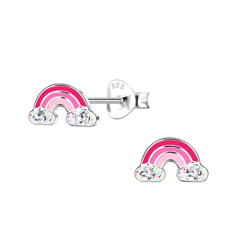 Pink Rainbow with Clouds Valentine Sterling Silver Stud Earrings sold by Roxie’s Picks