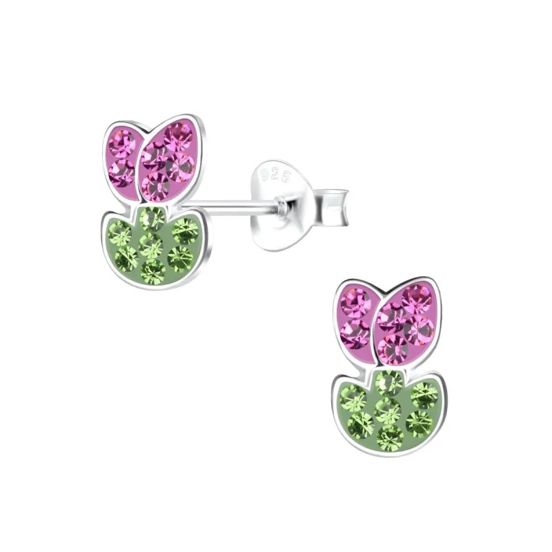 Pink Tulip Earrings 925 Sterling Silver Hypoallergenic Earrings for Little Girls sold by Roxie’s Picks
