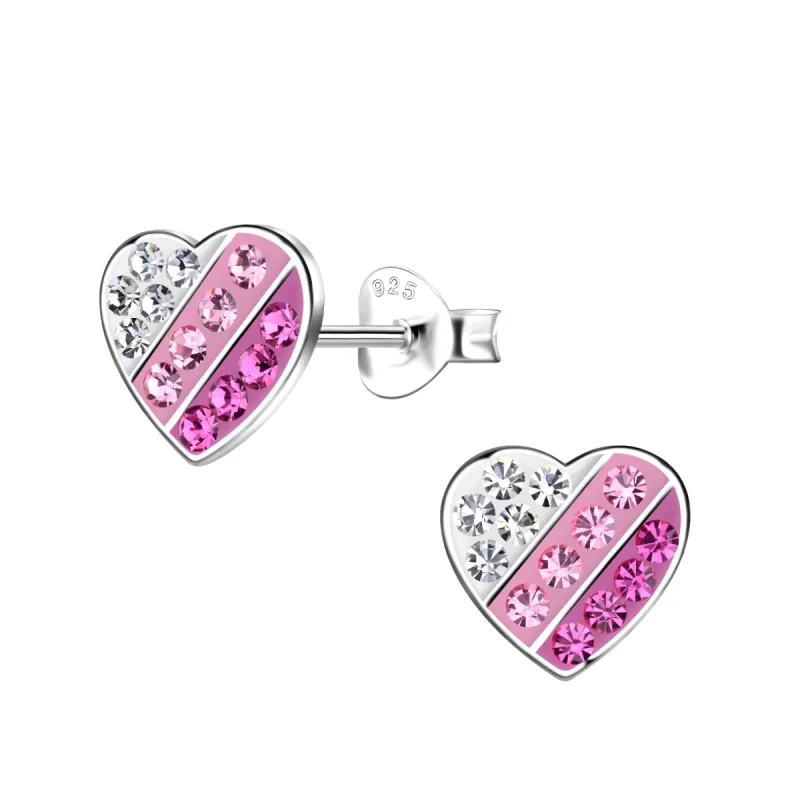 Rainbow Heart with Wrhite and Pink Rhinestones Valentine Sterling Silver Stud Earrings sold by Roxie’s Picks
