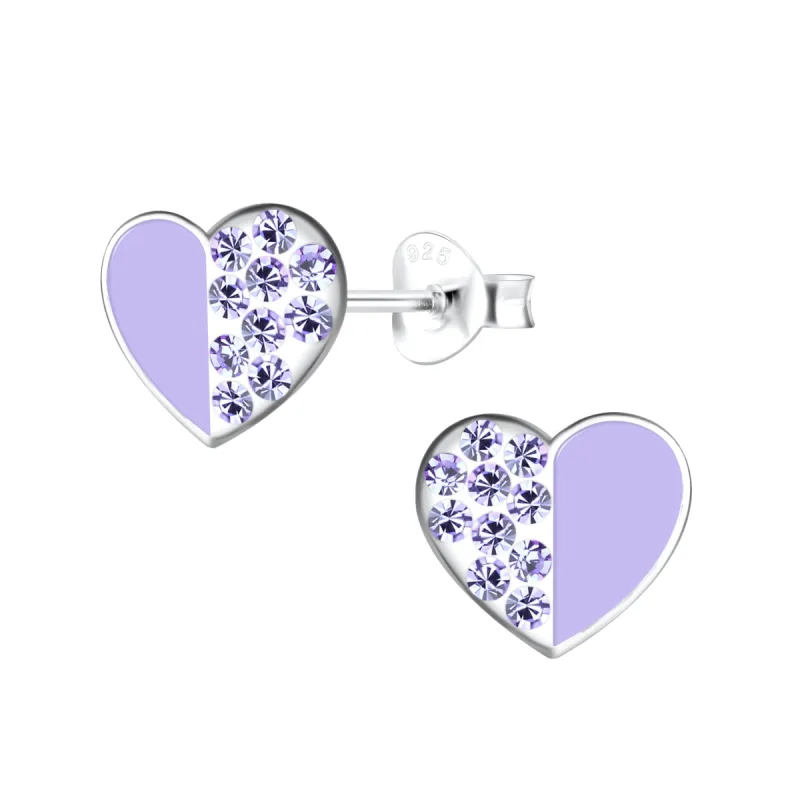 Purple Rhinestone Heart Earrings 925 Sterling Silver Hypoallergenic Earrings for Little Girls sold by Roxie’s Picks