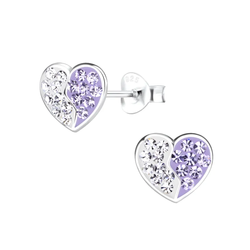 Purple Heart Earrings with Rhinestones 925 Sterling Silver Hypoallergenic Earrings for Little Girls sold by Roxie’s Picks