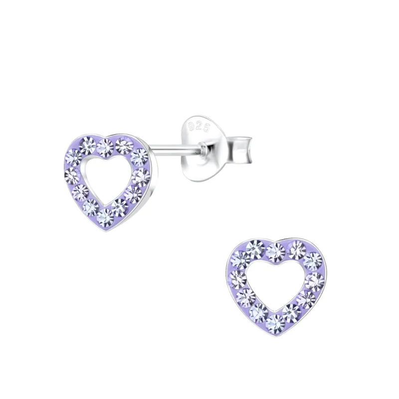 Purple Rhinestone Heart Outline Earrings 925 Sterling Silver Hypoallergenic Earrings for Little Girls sold by Roxie’s Picks