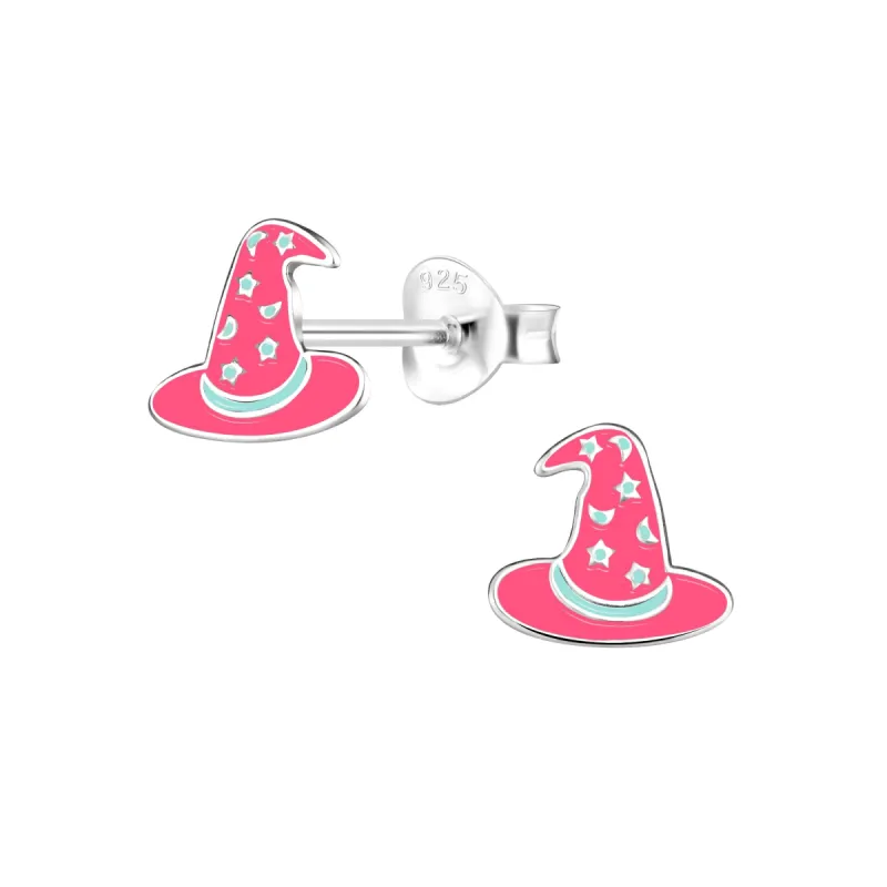 Pink Witch Hat Sterling Silver Earring Studs sold by Roxie’s Picks