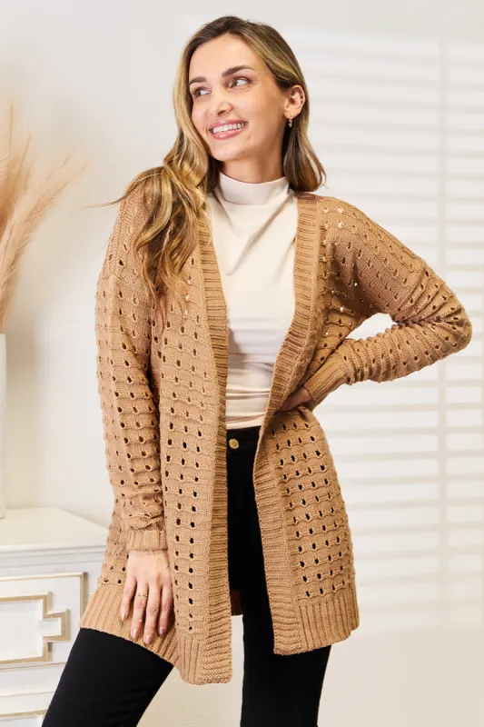 Openwork Horizontal Ribbing Open Front Cardigan sold by Roxie’s Picks
