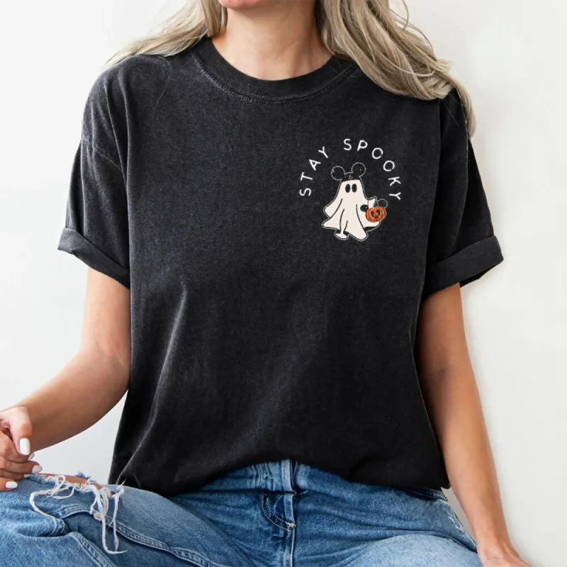 Stay Spooky Pocket Mickey Ghost Trick Or Treat Halloween Graphic Tee sold by Roxie’s Picks