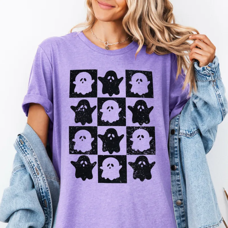 Ghost Checkerboard Cute Halloween Graphic Tee sold by Roxie’s Picks