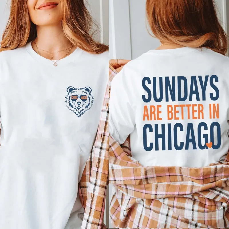 Sundays Are Better In Chicago Bella Graphic Tee With Front And Back Design sold by Roxie’s Picks
