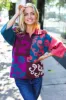 Feeling Your Best Wine Abstract Print Color Block Collar V Neck Sweater sold by Roxie’s Picks