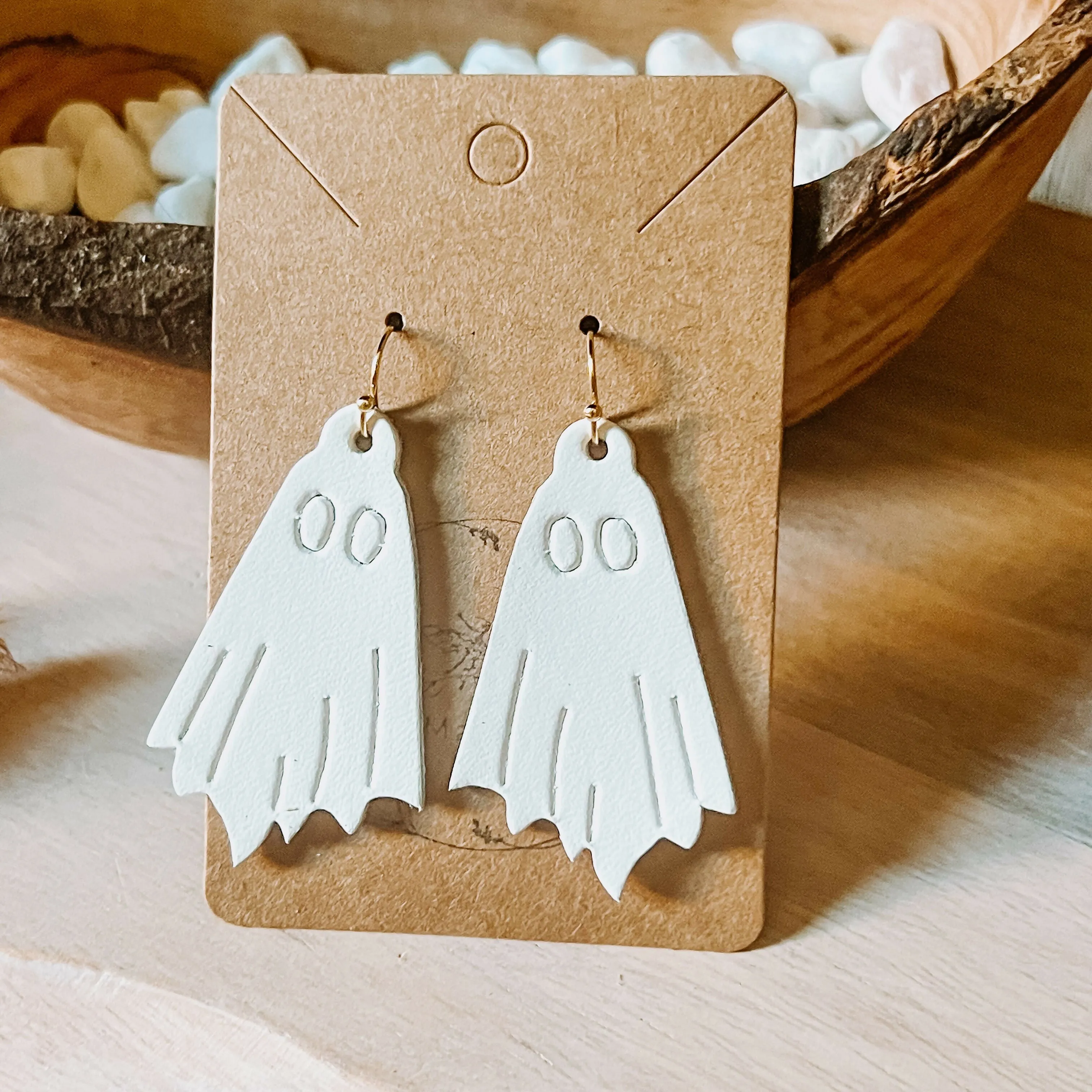 White Embossed Boo-tiful Ghost Earrings sold by Roxie’s Picks product image thumbnail 3