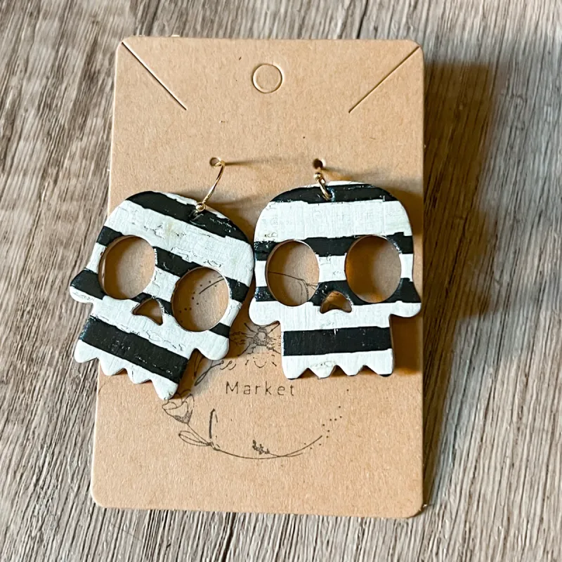 Black & White Stripe Skull Earrings sold by Roxie’s Picks