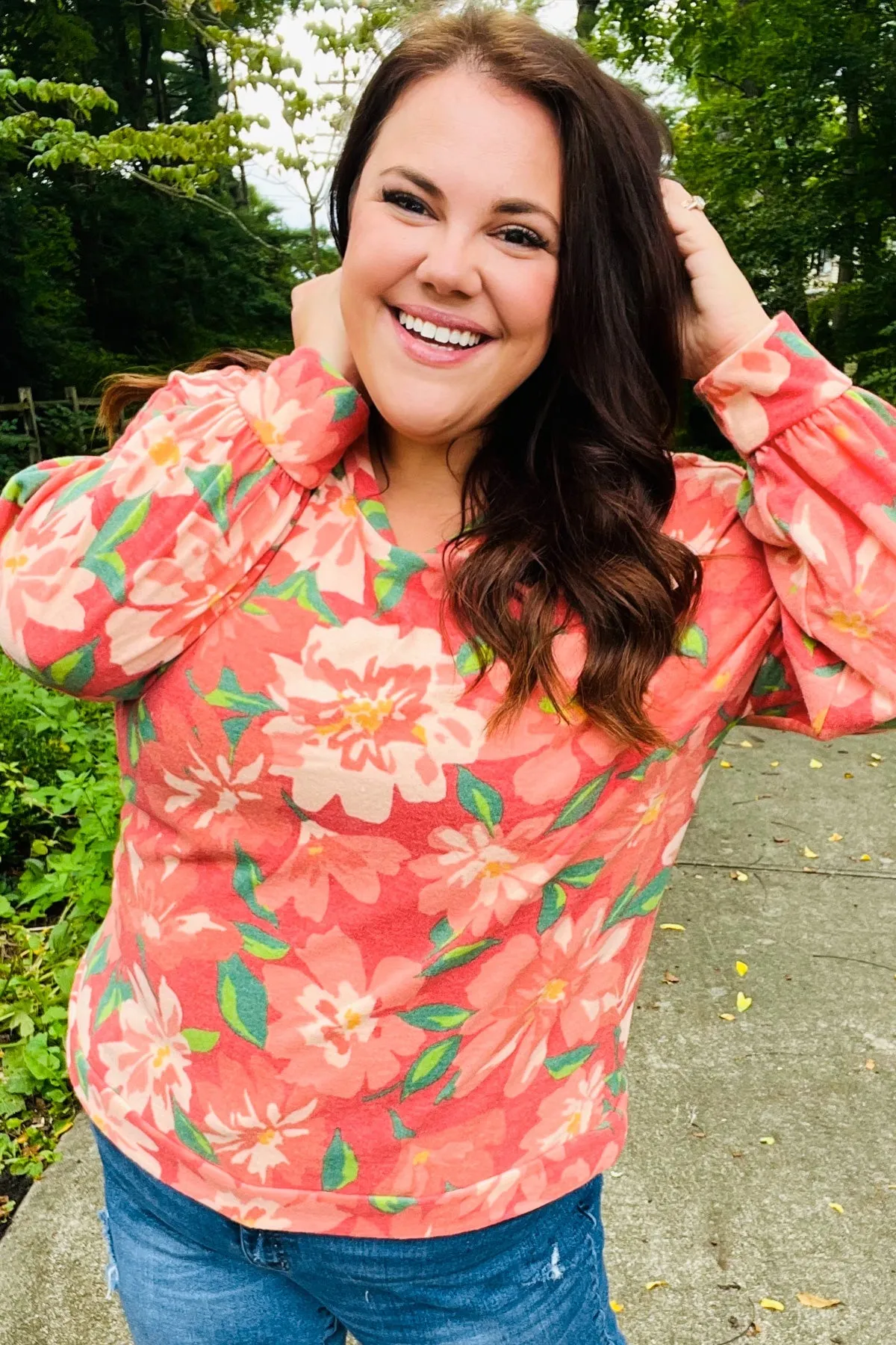 Feeling Femme Red Floral Brushed Hacci Sweater Top sold by Roxie’s Picks product image thumbnail 2