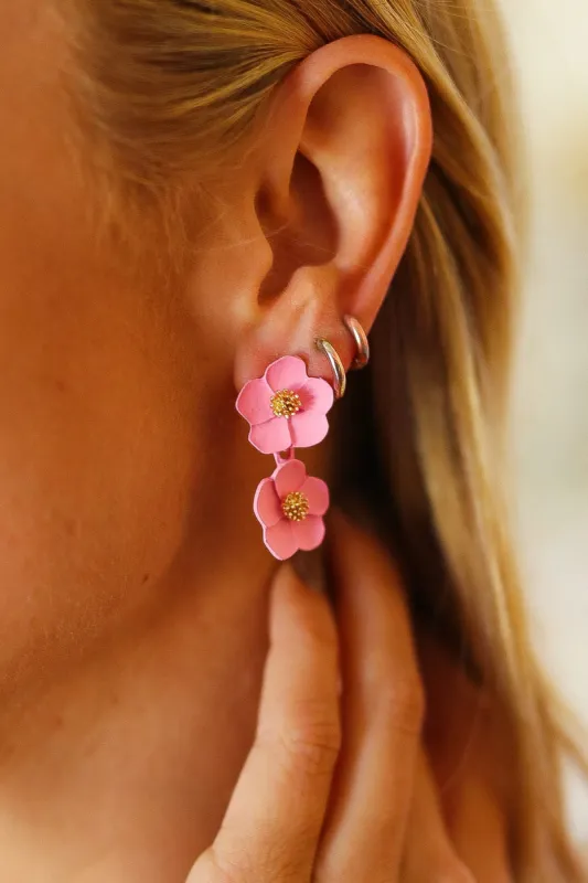 Pastel Pink Tiered Flower Dangle Earrings sold by Roxie’s Picks