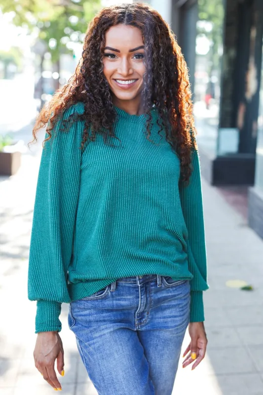 Everyday Hunter Green Rib Mineral Wash Long Sleeve Top sold by Roxie’s Picks