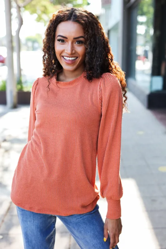 Everyday Rust Rib Mineral Wash Long Sleeve Top sold by Roxie’s Picks