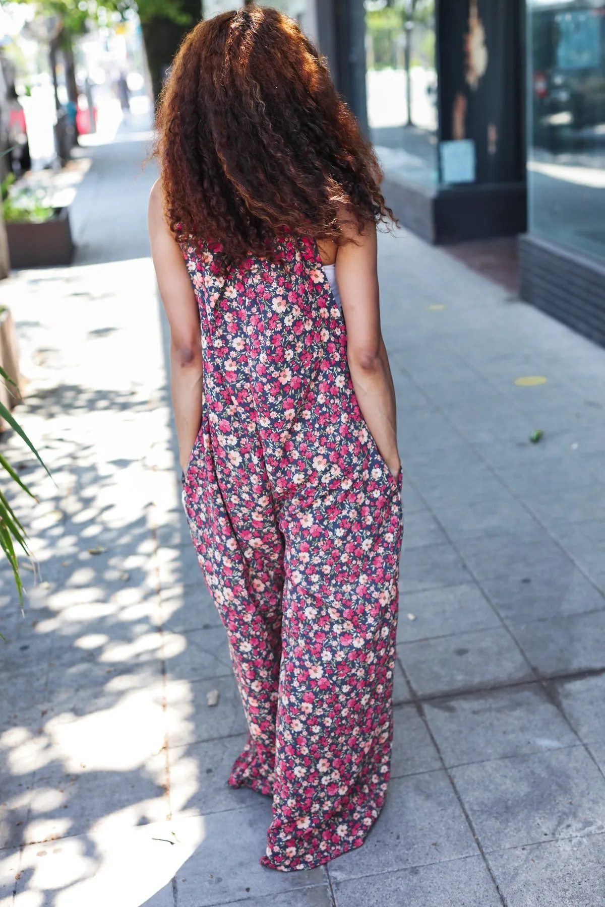 Stand Out Navy Floral Print Baggy Overall Jumpsuit sold by Roxie’s Picks product image thumbnail 2