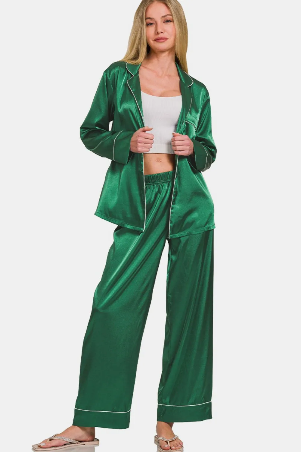 Satin Long Sleeve Shirt and Pants Pajama Set sold by Roxie’s Picks product image thumbnail 2