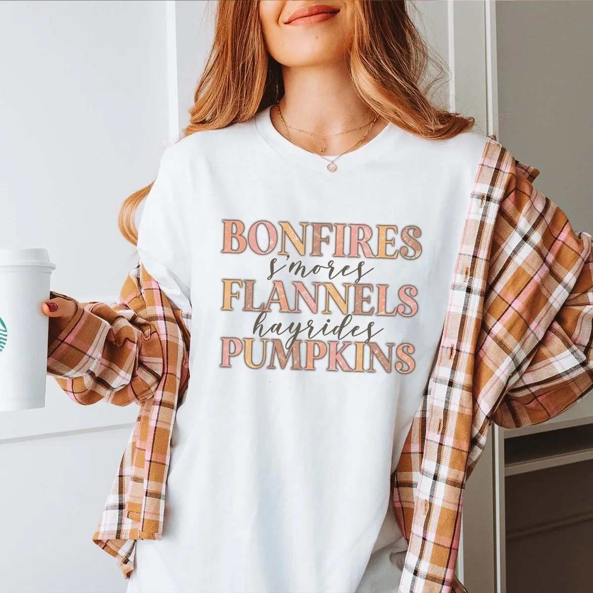 Bonfires Flannels Pumpkins Bella Graphic Tee sold by Roxie’s Picks product image thumbnail 2