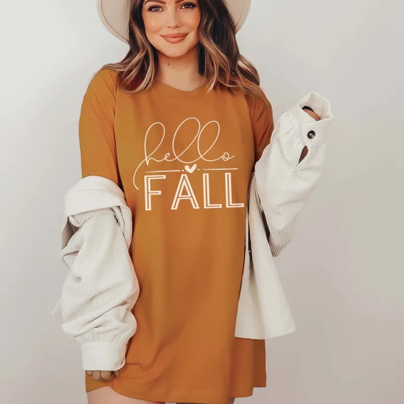 Hello Fall With Heart Bella Graphic Tee sold by Roxie’s Picks