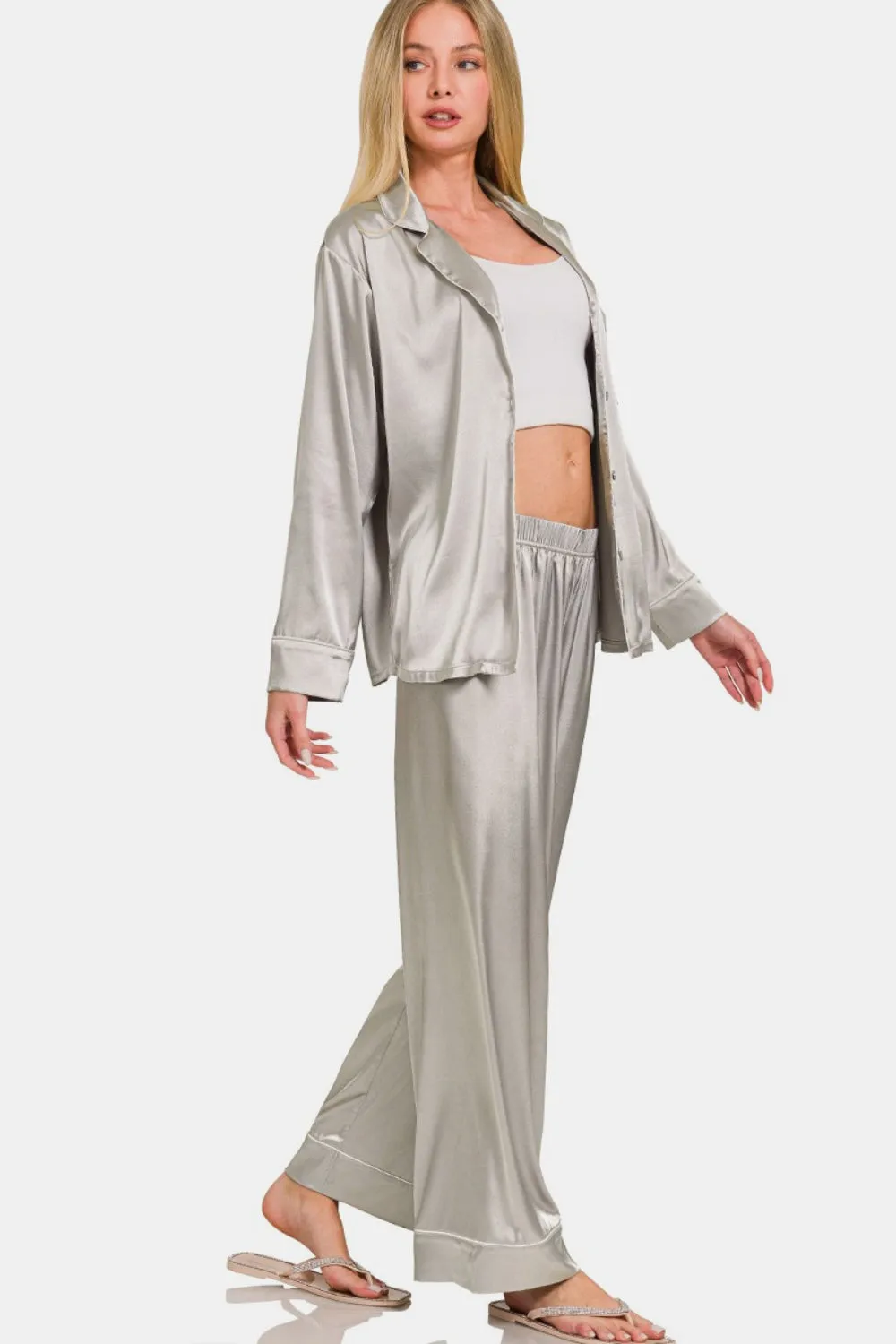 Satin Long Sleeve Shirt and Pants Pajama Set sold by Roxie’s Picks product image thumbnail 3