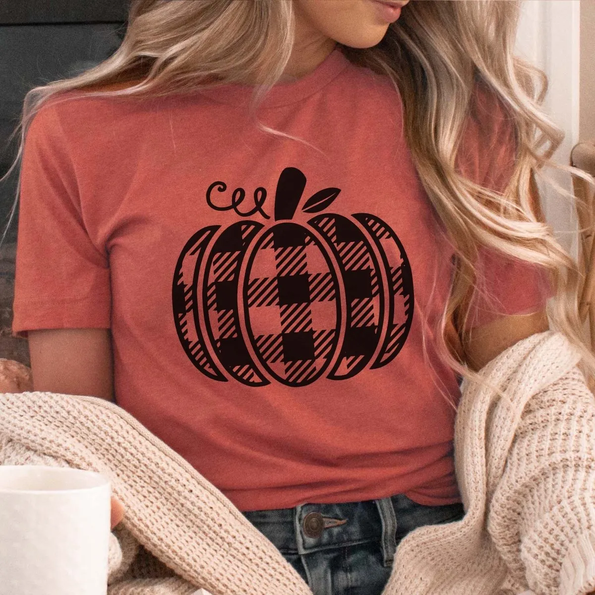 Plaid Pumpkin Bella Graphic Tee sold by Roxie’s Picks product image thumbnail 4