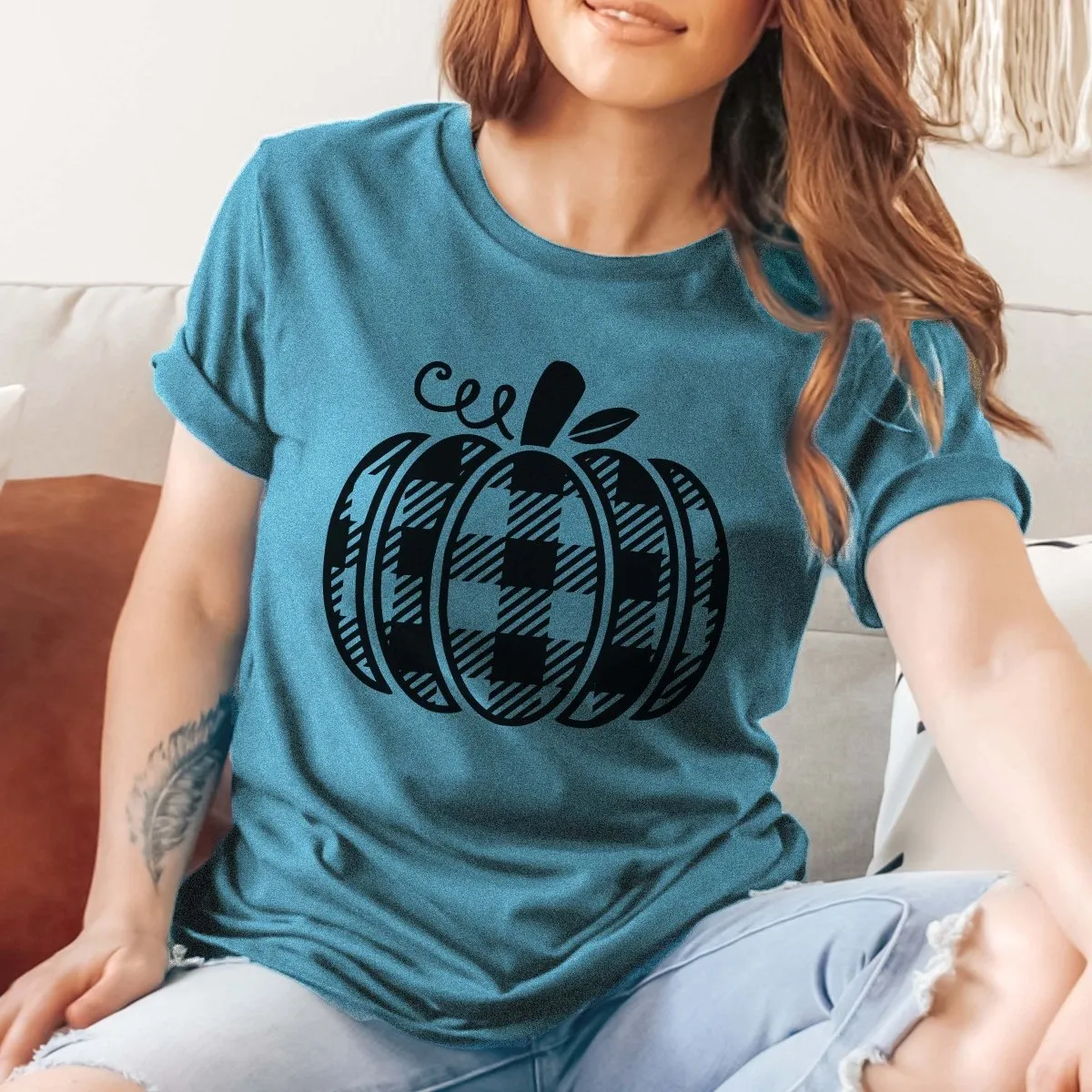 Plaid Pumpkin Bella Graphic Tee sold by Roxie’s Picks product image thumbnail 5