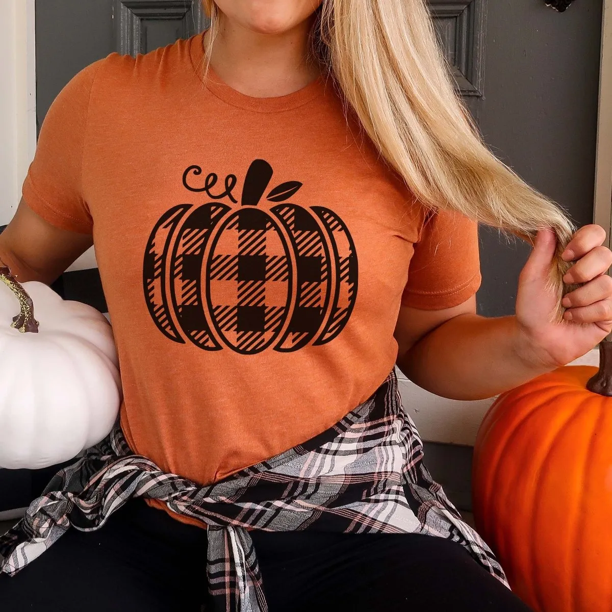 Plaid Pumpkin Bella Graphic Tee sold by Roxie’s Picks product image thumbnail 2