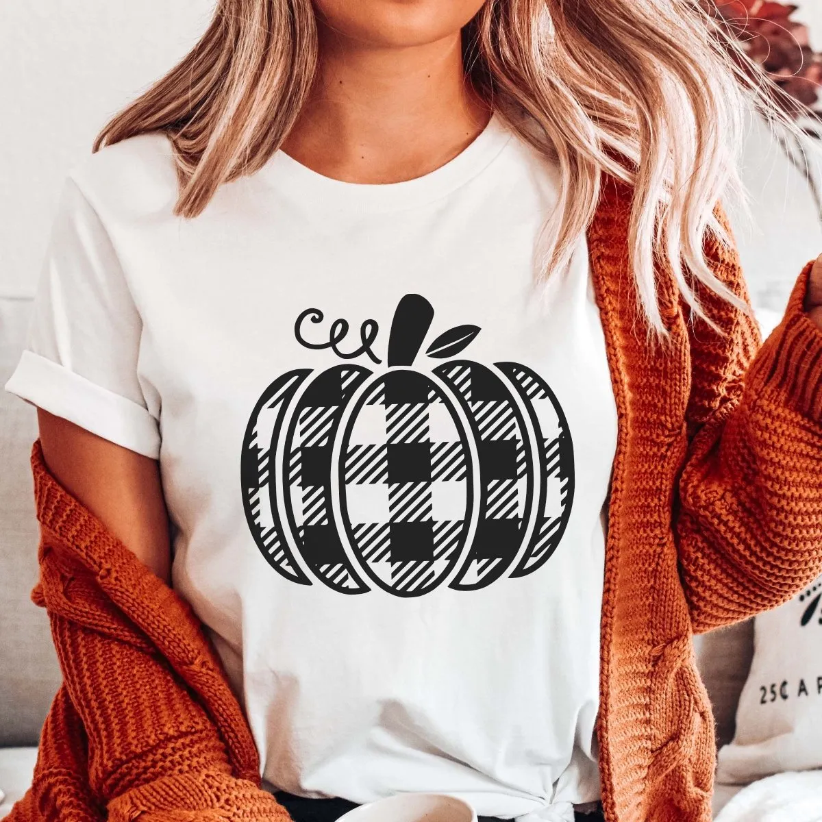 Plaid Pumpkin Bella Graphic Tee sold by Roxie’s Picks product image thumbnail 3