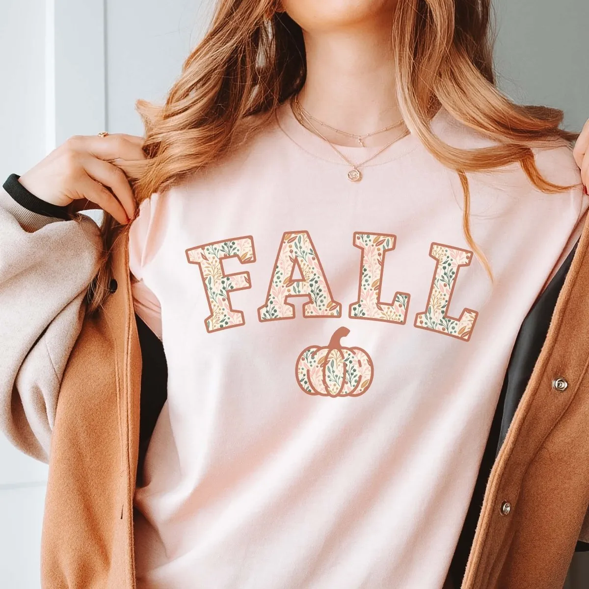 Fall Pumpkin Floral Pattern Bella Graphic Tee sold by Roxie’s Picks product image thumbnail 3