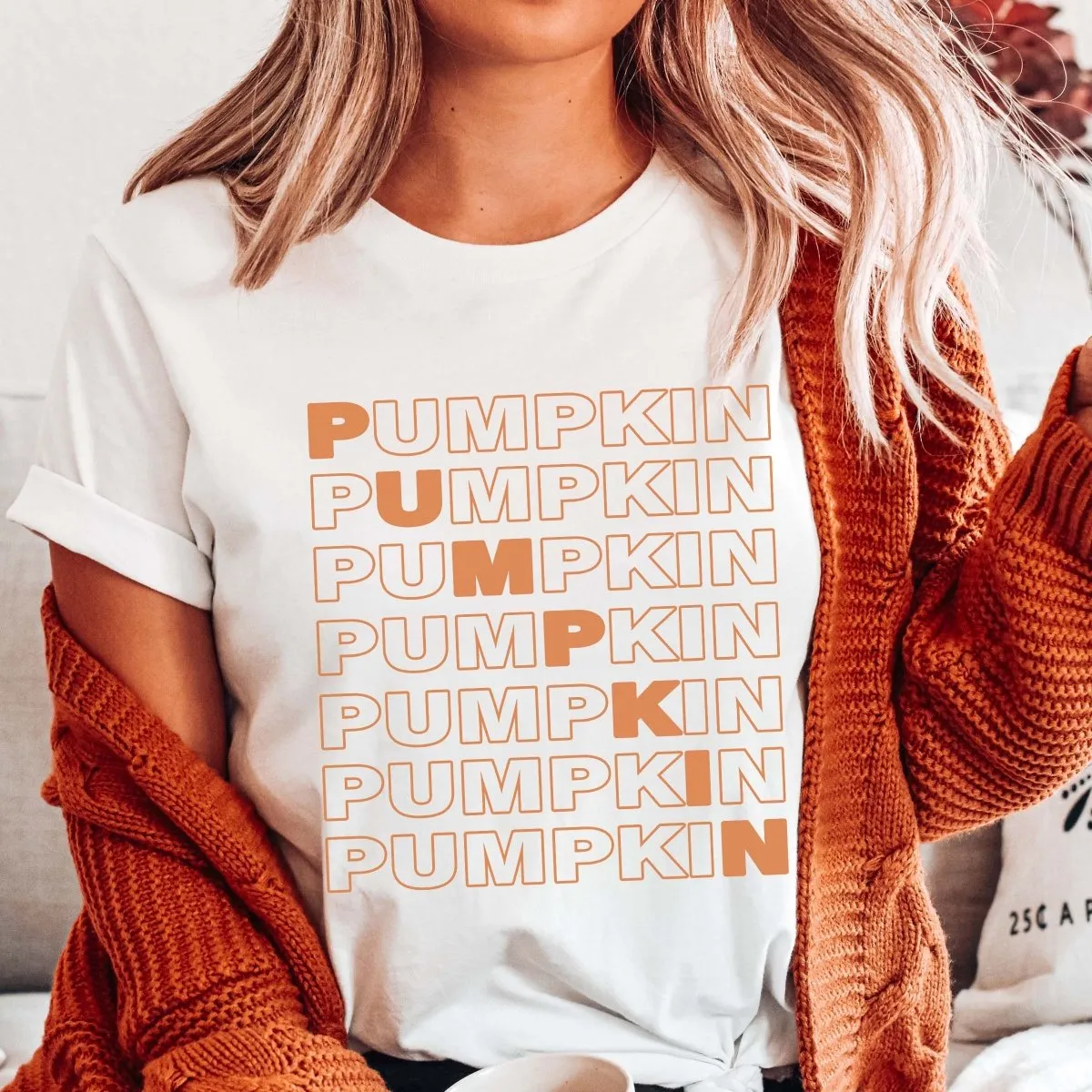 Pumpkin Repeat Diagonal Bella Graphic Tee sold by Roxie’s Picks product image thumbnail 3