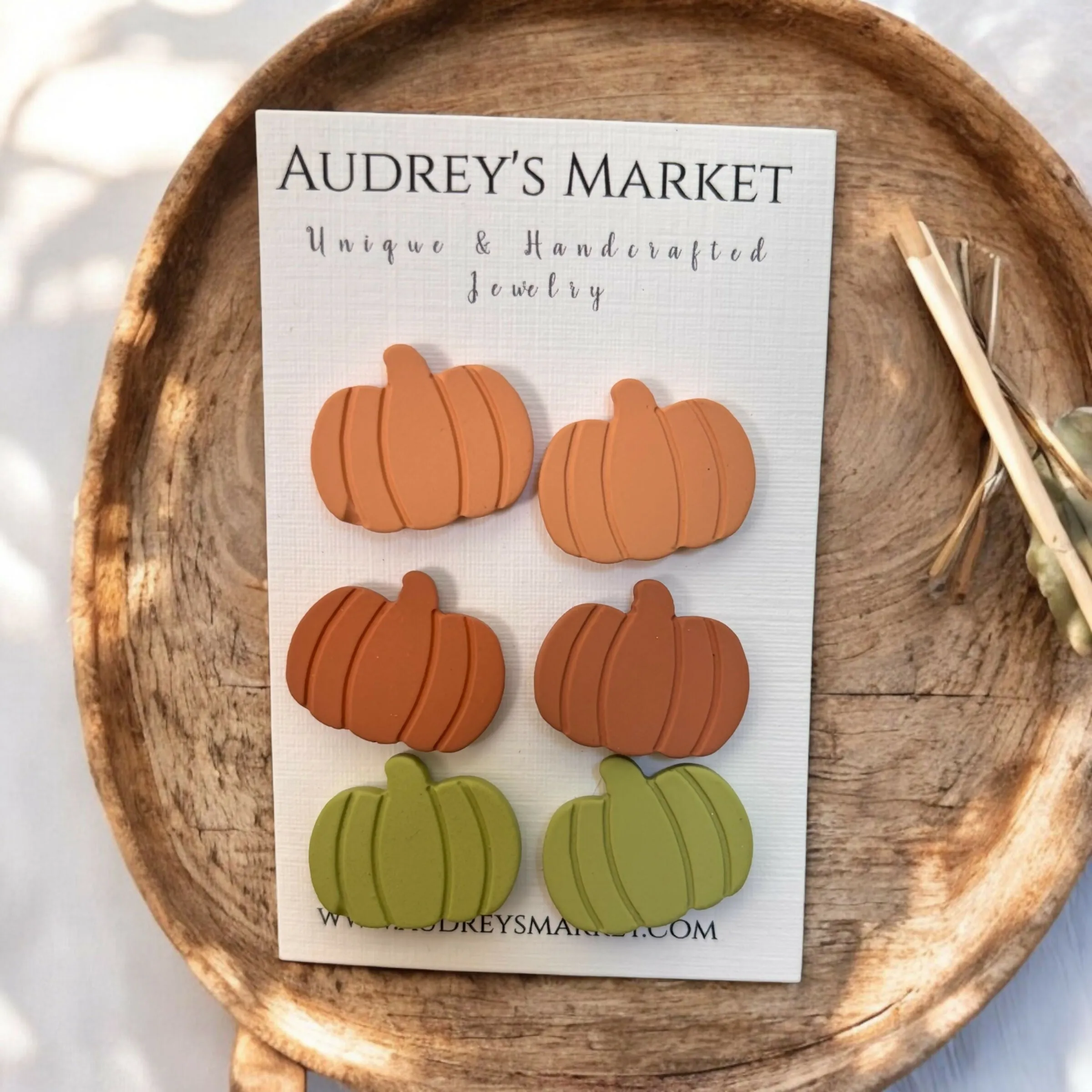 Set of 3 Fall Pumpkin Clay Stud Earrings sold by Roxie’s Picks