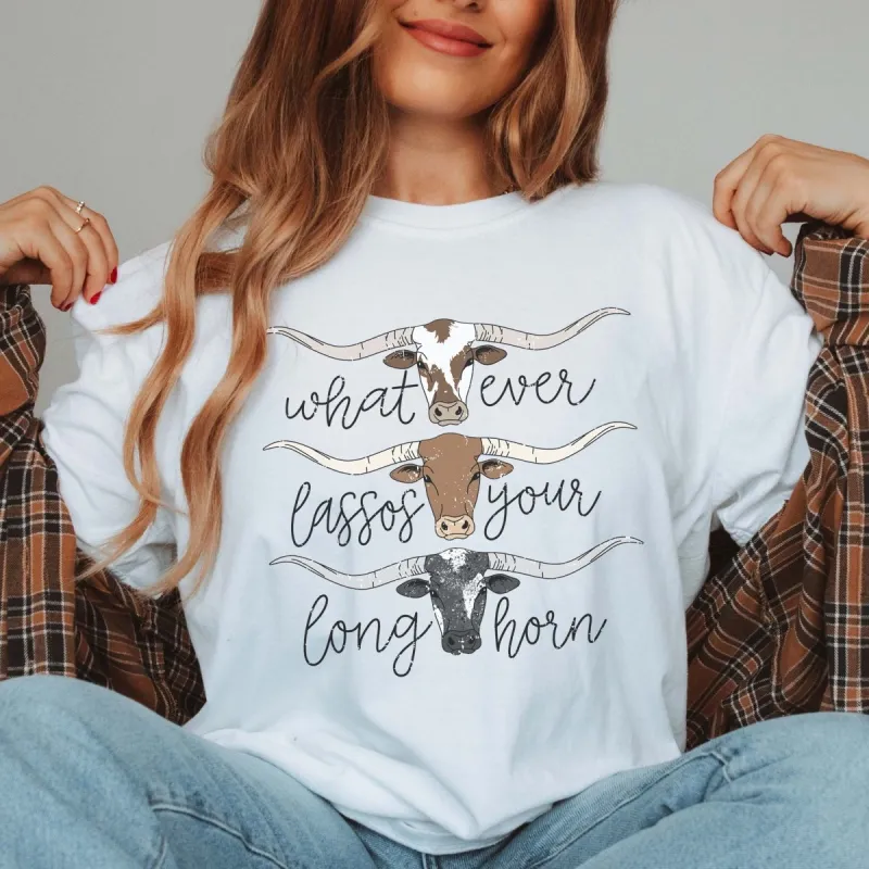 Lassos Your Long Horn Comfort Color Graphic Tee sold by Roxie’s Picks
