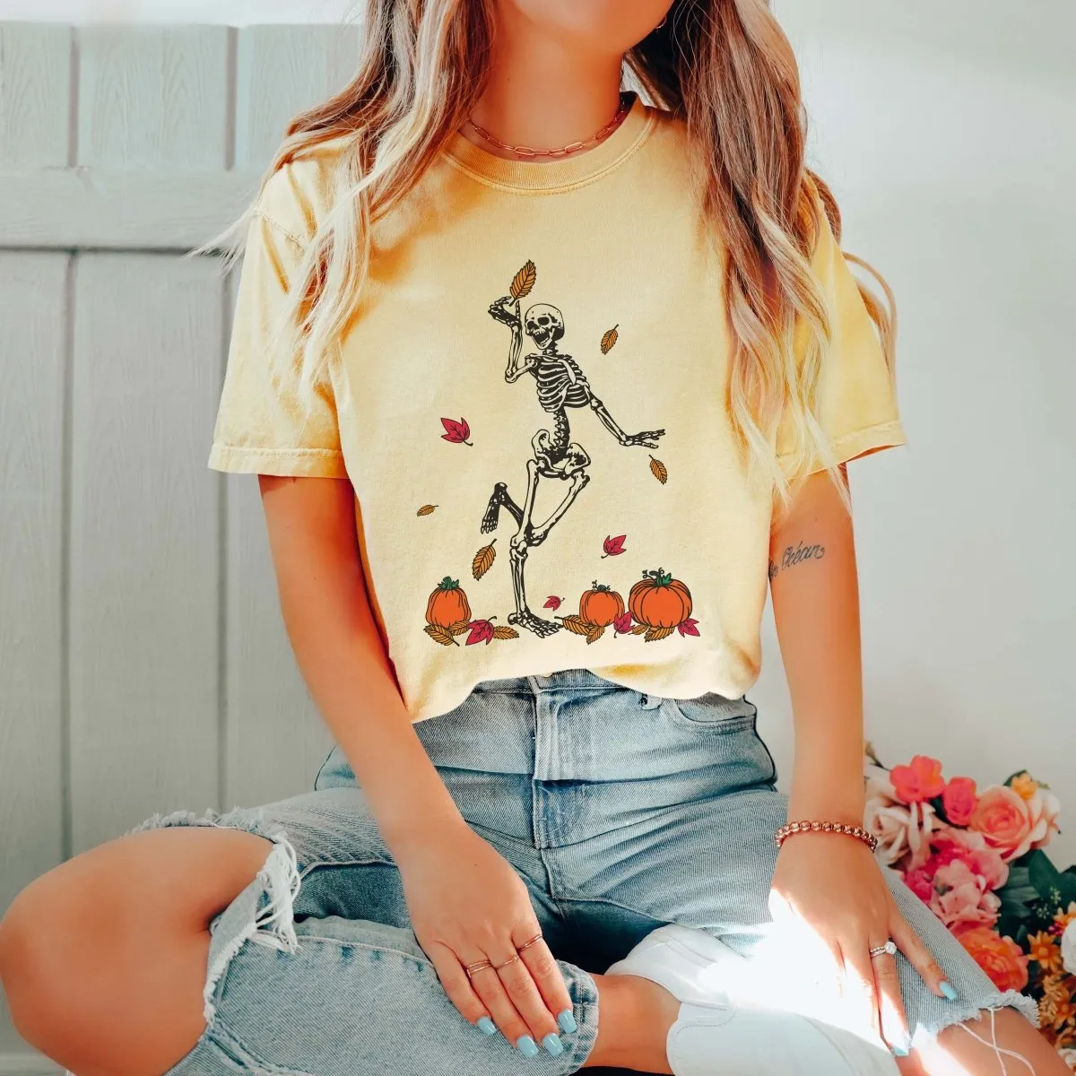 Fall Dancing Skeletons Comfort Color Graphic Tee sold by Roxie’s Picks product image thumbnail 3