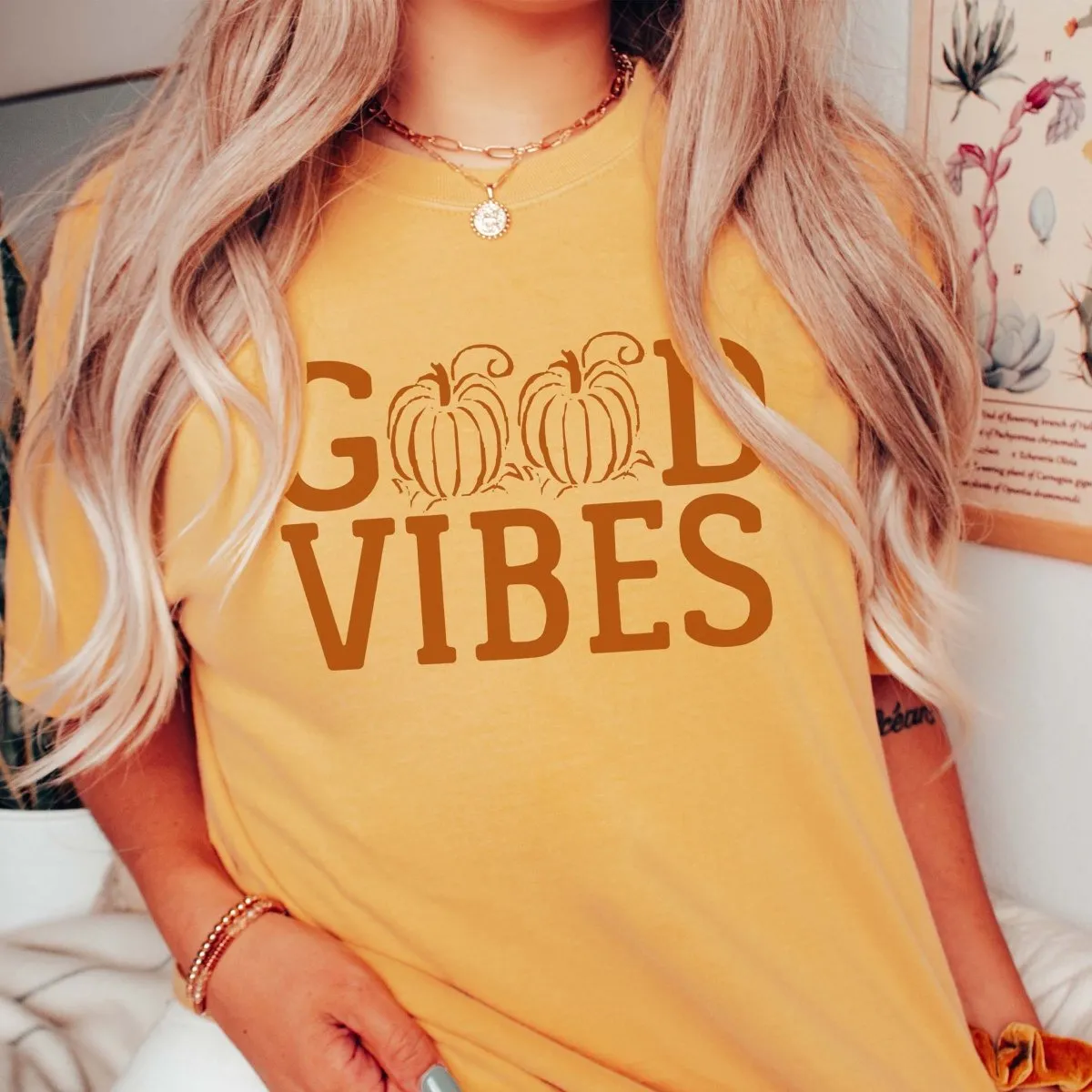Good Vibes Pumpkin Comfort Color Graphic Tee sold by Roxie’s Picks product image thumbnail 2