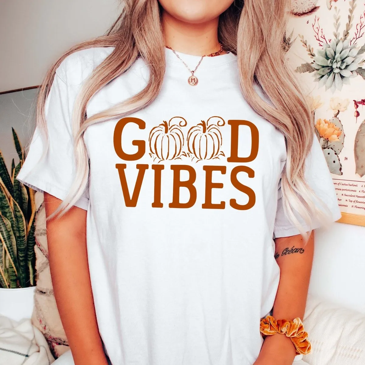 Good Vibes Pumpkin Comfort Color Graphic Tee sold by Roxie’s Picks