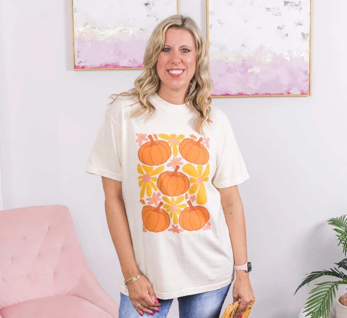Pumpkin Collage With Flowers Comfort Color Graphic Tee sold by Roxie’s Picks