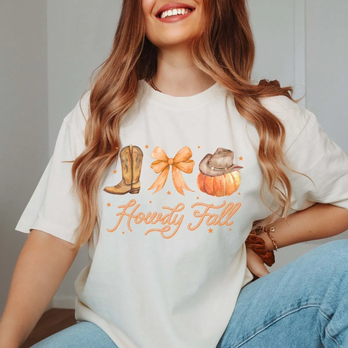 Howdy Fall Boot Bow Pumpkin Comfort Color Graphic Tee sold by Roxie’s Picks product image thumbnail 5
