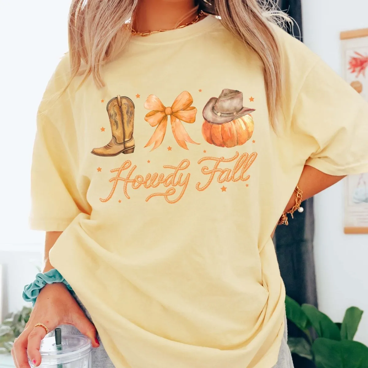 Howdy Fall Boot Bow Pumpkin Comfort Color Graphic Tee sold by Roxie’s Picks product image thumbnail 4