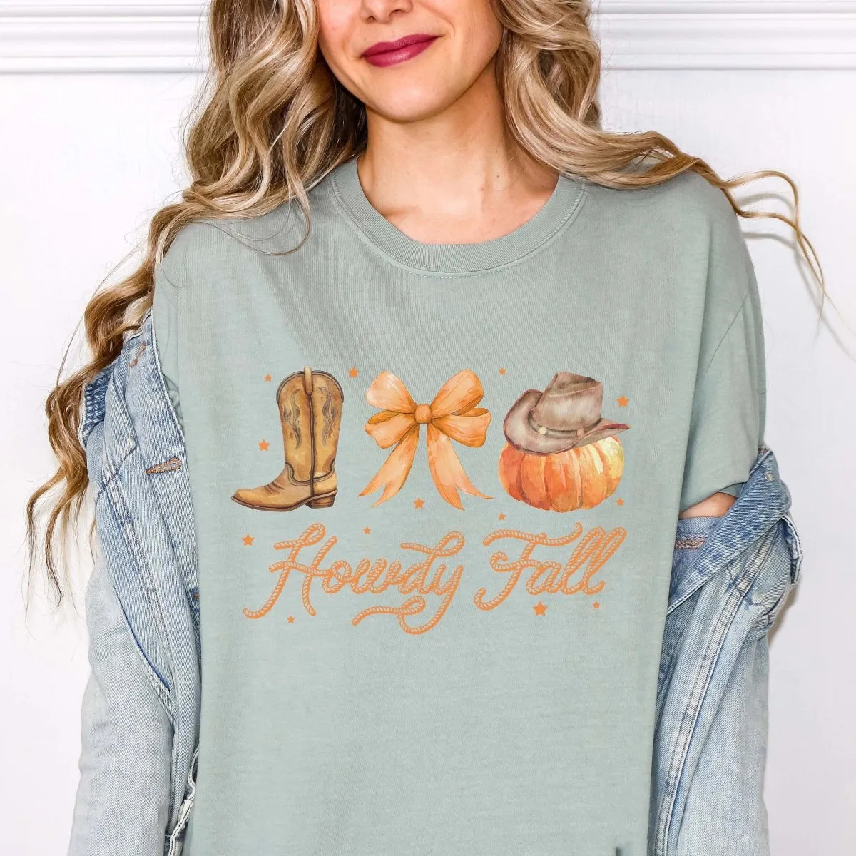 Howdy Fall Boot Bow Pumpkin Comfort Color Graphic Tee sold by Roxie’s Picks product image thumbnail 2