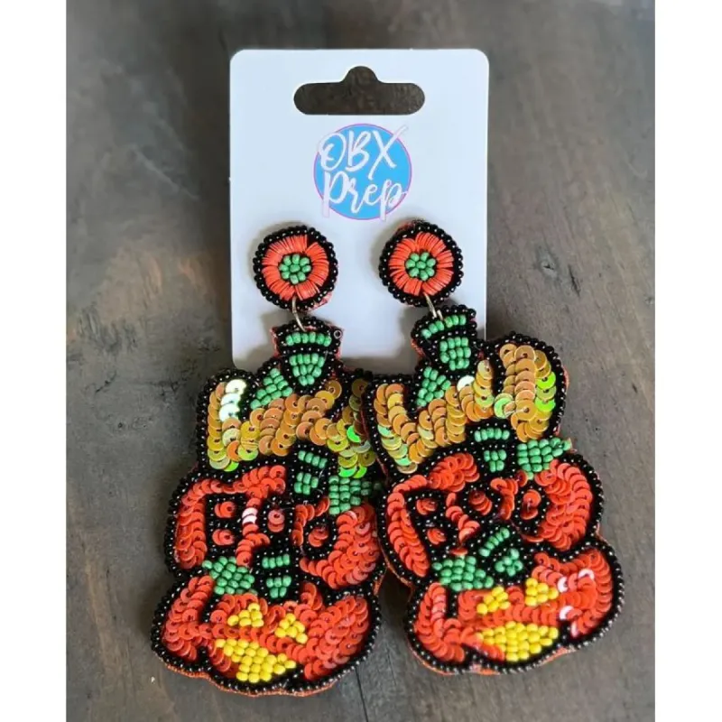 Boo Triple Pumpkins Seed Bead Dangle Earrings sold by Roxie’s Picks