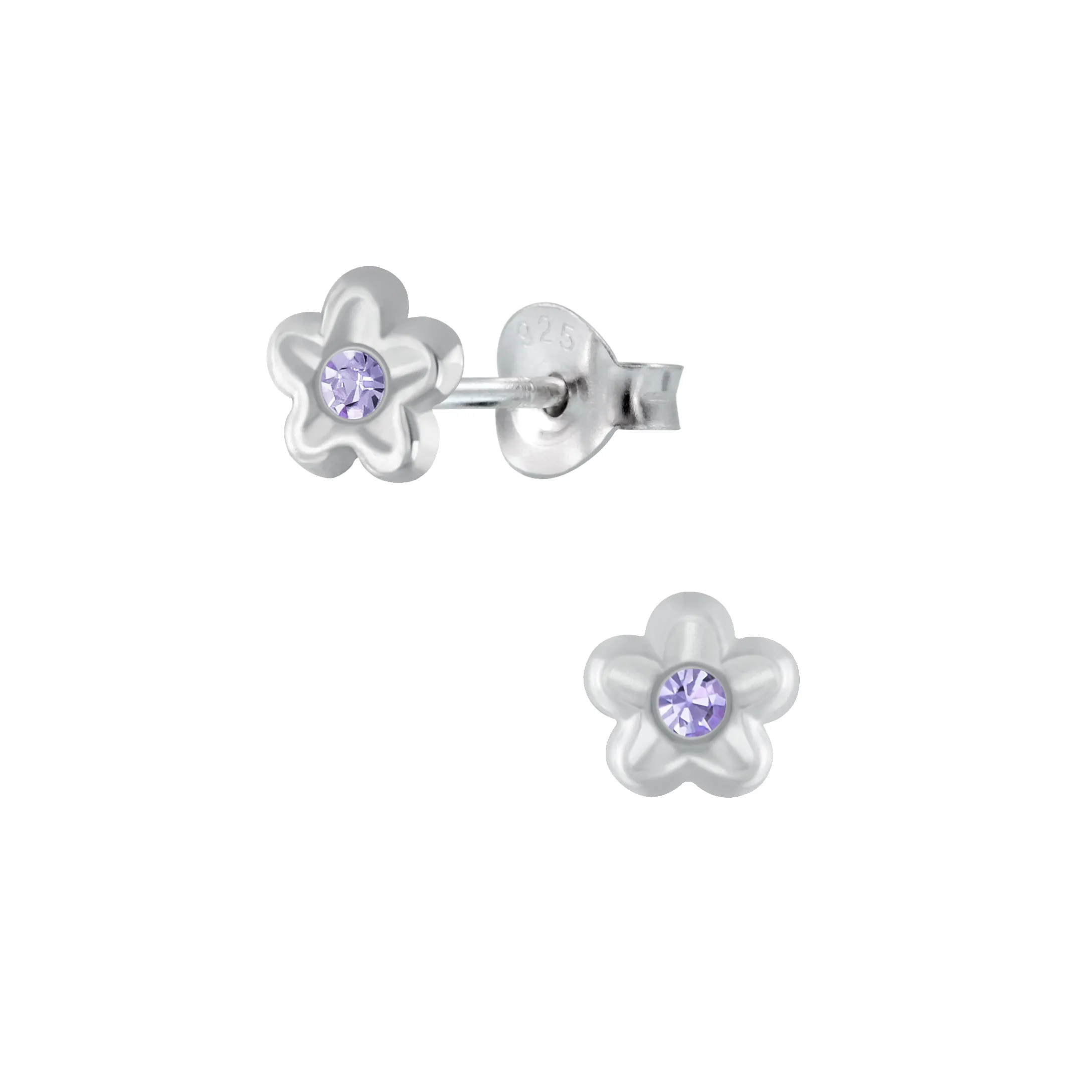 Silver Flower Earrings with Purple Center 925 Sterling Silver Hypoallergenic Earrings for Little Girls sold by Roxie’s Picks